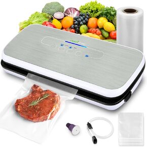 Nutrickef التلقائي الفراغ الفراغ ، نظام حافظة إغلاق الهواء الكهربائي للأطعمة الجافة والرطوبة ، والتحكم في LED ، والشفط القوي ، ويشمل الحقائب ، وغطاء النبيذ ، وخرطوم شفط الهواء ، 14 "× 6" × 3 " in Kuwait