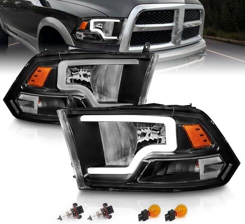 AmeriLite for 2009-2018 Dodge Ram 1500 2500 3500 Truck LED Bar Black Replacement Headlights Pair - Driver and Passenger Side in Kuwait