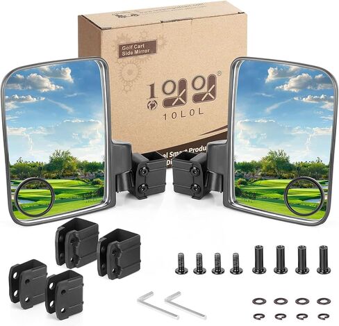 مرآة عربة غولف 10L0L ، لا حفر مرآة عرض جانبي كبير عالمي لـ Yamaha ، Club Car ، Ezgo ، مرايا عرض خلفية قابلة للطي قابلة للتعديل 180 درجة (مقاطع سوداء) in Kuwait