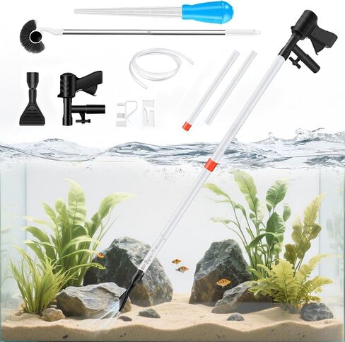 Aquarium Gravel Cleaner,Fish Tank Cleaner,Manual Vacuum Water Changer with 30ml Aquarium Vacuum Waste Remover Dropper, Cleaning Brush,Use for Water Changing Gravels Sand Washing in Saudi Arabia