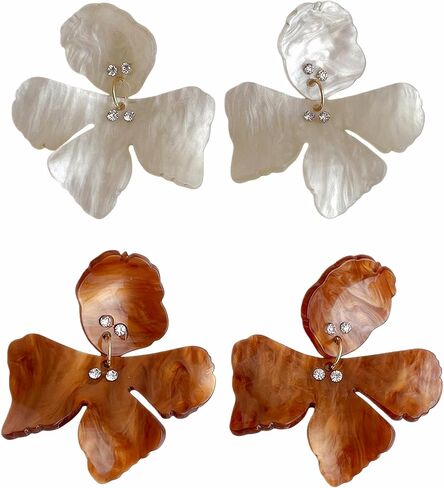 SINIDE Handmade Bohemian Acrylic Large Flower Dangle Drop Earrings Unique Resin Tiered Petal Flower Line Earrings for Women Wedding Travel Photography Fashion Jewelry for Mom Friends Gifts (2 Pairs) in Saudi Arabia