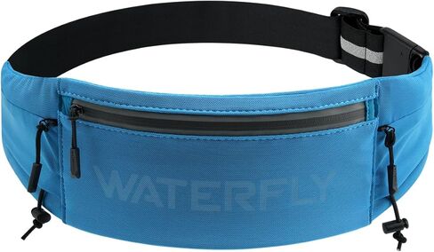 WATERFLY Running Belt Fanny Pack: Breathable 3 Pocket Waist Bag for Men Women Workout Exercise Fitness Phone Holder Fits ALL Phones - Runner Marathon Jogging Race Belt With Bib Clip Black in Saudi Arabia