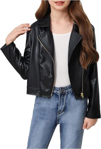 Wdirara Girl's Pu Leather lem up محصول سترة محصول غير متناظرة. in Saudi Arabia