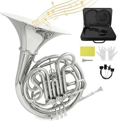 Double French Horn F/BB Key - Professaa ، 4 Keys Nickel Plaged ＆ Gold Craft Lacquer Brass مع تشمل صندوق القرن الفرنسي ، والقطب ، والقفازات ، وقماش تنظيف للأوركسترا ، والموسيقيين والطلاب in Kuwait