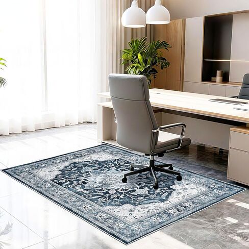 Office Chair Mat Desk Chair Hardwood Mat, Under Chair Mat for Rolling Chair for Home Gaming Tile Floor,Large Floor Protector Rug,Anti-Slip, Fauxwool Material(Blue, 48x60) in Kuwait