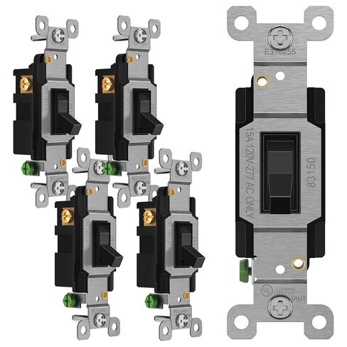 مفتاح تبديل Enerlites تبديل ، 3 اتجاهات أو قطب واحد ، 15A 120-277V ، مسمار تأريض ، الصف السكني ، UL مدرج ، 83150-BK-10pcs ، أسود (10 عبوة) in Kuwait
