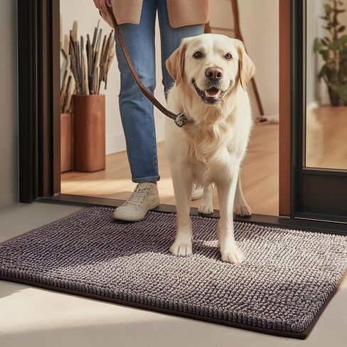 EHEYCIGA Super Absorbent Dog Door Mat for Muddy Paws 30x20 Inch Indoor, Front Doormat Outside Entrance, Quick Dry Chenille Washable Dog Crate Bed, Non-Slip Pet Rug Mud Mat Outdoor Entryway, Grey in Kuwait