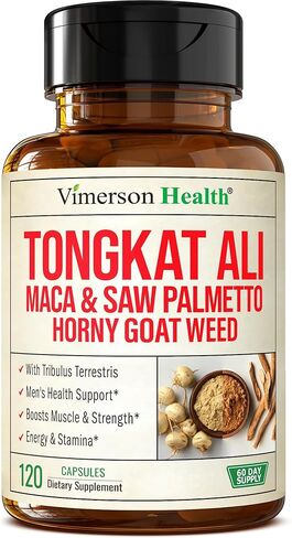 تونغكات علي للرجال - دعم صحي لهرمون التستوستيرون. مكملات الطاقة المتوازنة للرجال مع عشبة العنزة، ومسحوق جذور الماكا، وتريبولوس تيريستريس، ومستخلص البلميط المنشاري. تونغات علي للرجال. 60 قبعات in Kuwait