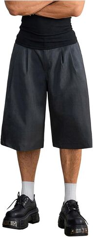 OYOANGLE Men's Knee Length Pleated Shorts Zipper Fly Office Work Casual Dress Shorts with Pockets in Saudi Arabia