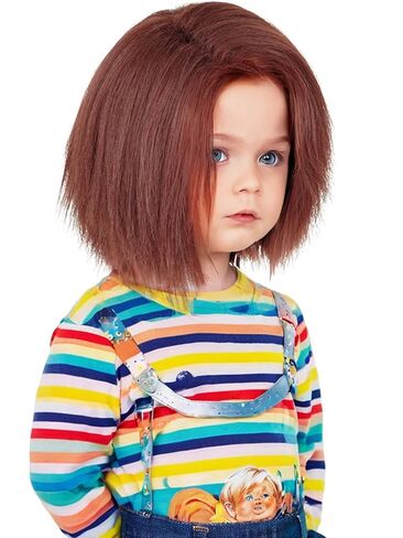 Kids Brown Creepy Doll Killer Costume Wig Red Brown Synthetic Hair for Child Girls Boys Toddler Halloween Party in Kuwait