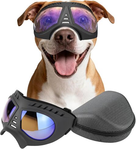 Large Dog Goggles Pet Eyes Protection for Medium to Large Breed, Windproof Snowproof UVproof Dog Sunglasses for Outdoor Hiking/Cycling/Driving, Soft Frame Adjustable Straps, Clear Blue Lens in Saudi Arabia