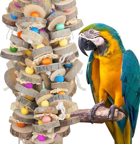 Extra Large Bird Toys for Macaws Cockatoos Amazons Chew - Natural Wood Parrot Chewing Toy with Foraging, Bird Cage Activity Center in Kuwait
