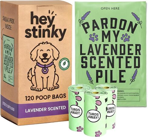 Dog Poop Bags - 120 Count Pet Waste Bags, Unscented, Extra Thick & Leakproof, Plant-Based PLA + PBAT, Hey Stinky Funny Printed Design, Easy Open, Fits All Dispensers in Saudi Arabia