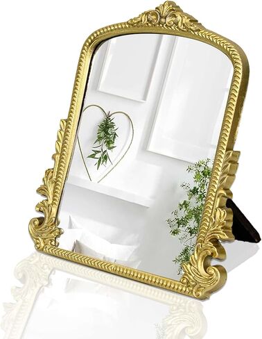 مرآة الغرور المقوسة باللون الأسود مع إطار خشبي، مرآة طاولة مكياج عتيقة على الطراز الباروكي مرآة أريندال للديكور المكتبي مرآة عتيقة جمالية لخزانة الملابس وغرفة النوم وغرفة المعيشة مقاس 11.8 بوصة × 9.6 بوصة in Kuwait