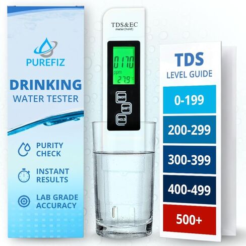 TDS Meter Digital Water Tester - 4 in 1 TDS Water Tester - Accurate and Reliable TDS EC, 0-9990 ppm Meter & Temperature(°C,°F) - Professional Water Tester for Drinking Water & More by PUREFIZ in Saudi Arabia