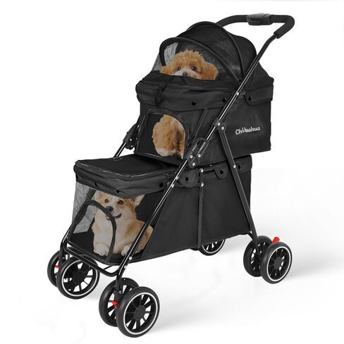 Double Pet Stroller for Dogs and Cats,Cat Strollers for 2 Cats,Double Dog Stroller for 2 Small Medium Dogs,4 Lockable Wheels/Lightweight/Folding,Khaki in Saudi Arabia