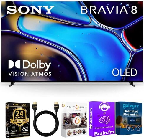 Sony BRAVIA 8 OLED 4K HDR Google TV Bundle – XR OLED Contrast, Dolby Vision, 120Hz, Acoustic Surface Audio+, HDMI 2.1 w/ 24-Month CPS Protection Plan, UAX HDMI Cable, Streaming Bundle (55) in Saudi Arabia
