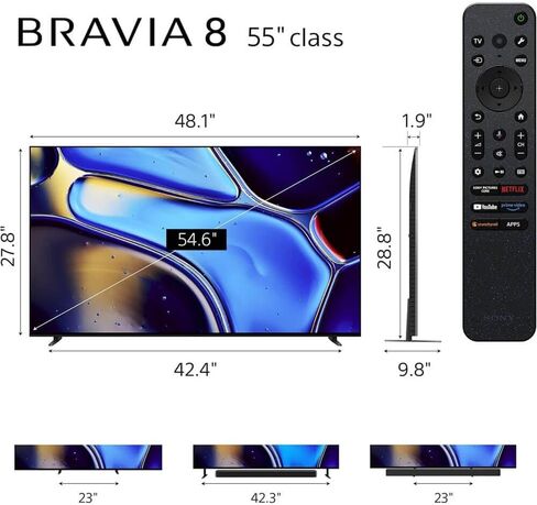Sony BRAVIA 8 OLED 4K HDR Google TV Bundle – XR OLED Contrast, Dolby Vision, 120Hz, Acoustic Surface Audio+, HDMI 2.1 w/ 24-Month CPS Protection Plan, UAX HDMI Cable, Streaming Bundle (55) in Saudi Arabia