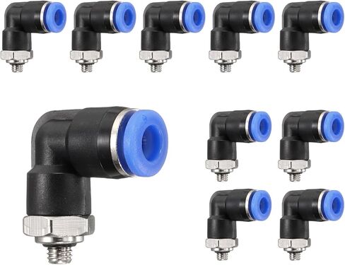 HARFINGTON Push to Connect Fittings Male Elbow 6mm Tube OD x 10-32 UNF Thread Plastic Quick Connect Air Hose Pneumatic Fitting Kit Push Lock Connector PL6-U, Black in Kuwait