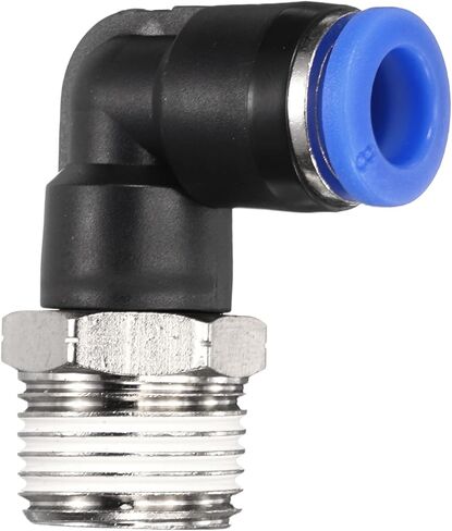 HARFINGTON Push to Connect Fittings Male Elbow 6mm Tube OD x 10-32 UNF Thread Plastic Quick Connect Air Hose Pneumatic Fitting Kit Push Lock Connector PL6-U, Black in Kuwait
