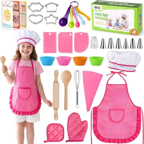 Lovestown Kids Cooking and Baking Tets ، 32pcs Kids Chef Hat and Apron Play Play Toys for Toddler Gift in Kuwait