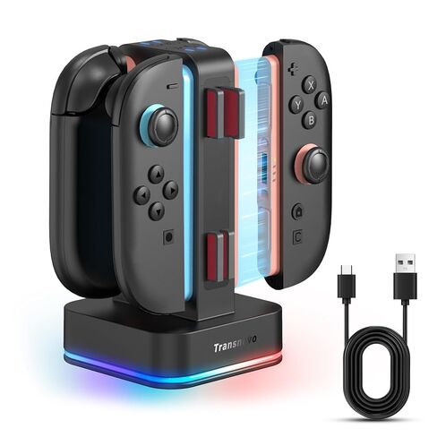 TRANSNOVO Charging Dock for Nintendo Switch 2 JoyCon, 4-Slot Dual-Side Magnetic Fast Charger, 9 RGB Modes, Circuit Protection, Heat Dissipation, Switch 2 Accessories for Multiplayer Gaming in Kuwait