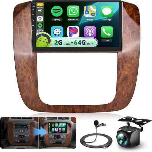 8 Core 4G+64G Car Radio for GMC Yukon Tahoe Suburban Chevrolet Silverado 2007-2013 Android 13 Stereo Upgrade with DSP/Carplay/Android Auto, Sellrich 9" Touch Screen Radio BT5.0 FM/RDS Backup Camera in Kuwait