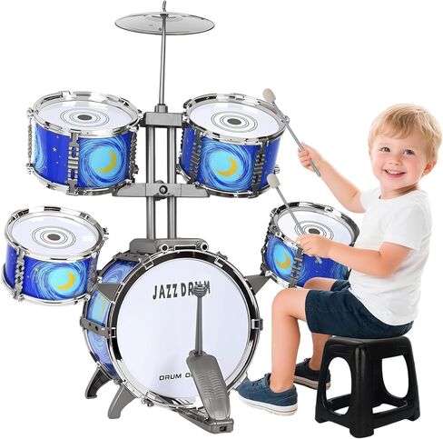 Upgraded Kids Drum Set for Toddlers 3-5 – Plastic Jazz Drum with Stool Musical Toy Birthday Xmas Gift for 3 4 5 6 Boys & Girls in Kuwait