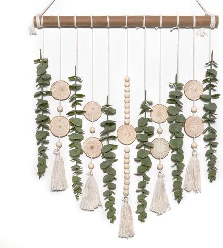 Artificial Hanging Eucalyptus Plant Wall Decor Fake Greenery Leaves Stems on 16.5in Stick Boho Rustic Nature Farmhouse Green Wall Art for Bathroom Bedroom Kitchen Nursery Office in Kuwait