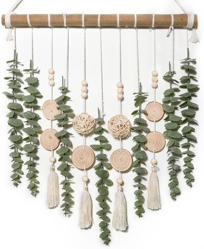 Artificial Hanging Eucalyptus Plant Wall Decor Fake Greenery Leaves Stems on 16.5in Stick Boho Rustic Nature Farmhouse Green Wall Art for Bathroom Bedroom Kitchen Nursery Office in Kuwait