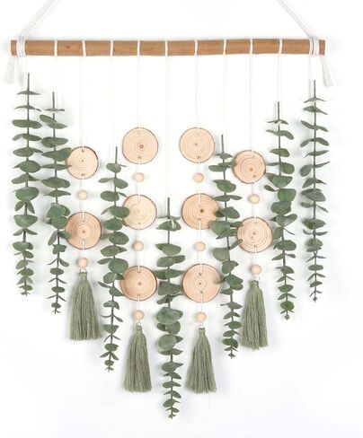 Artificial Hanging Eucalyptus Plant Wall Decor Fake Greenery Leaves Stems on 16.5in Stick Boho Rustic Nature Farmhouse Green Wall Art for Bathroom Bedroom Kitchen Nursery Office in Kuwait