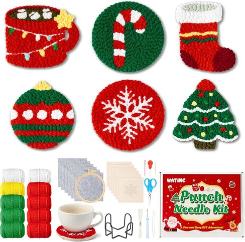 مجموعات Watinc Punch Needle Coaster - 23pcs Supply Art Work Decor Craft Supply للمبتدئين ، مجموعة DIY من 6 منصات معنقدة معنقدة مع أدوات خيوط لاصقة تعليمات مخصصة (وردية) in Saudi Arabia