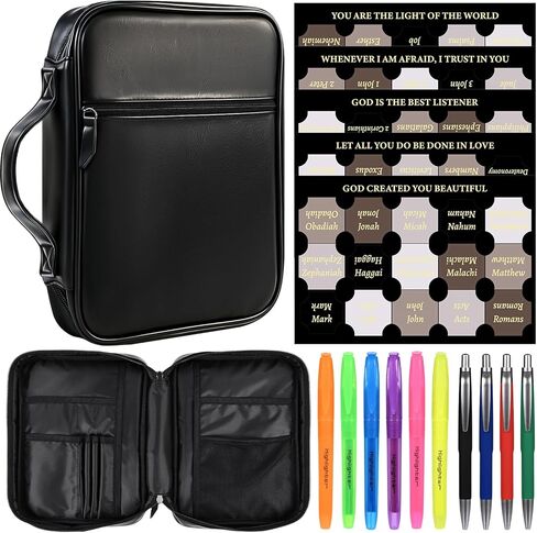 Leather Bible Cover for Men Large Bible Carrying Case with Handle Pockets Bible Book Cover with Highlighters Tabs for Church Prayer Meetings Study Supplies Accessories in Saudi Arabia