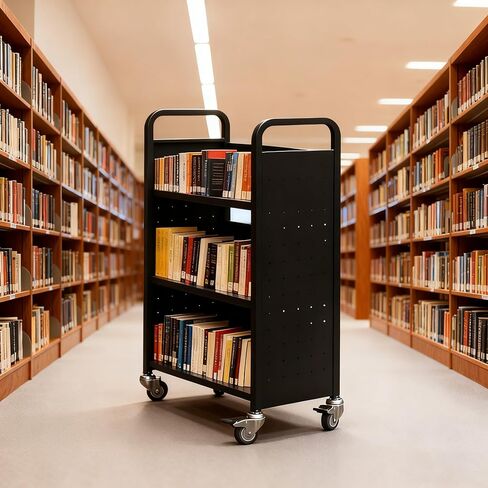 عربات الكتب الثقيلة مع عجلات ، عربة كتب مكتبة سوداء ذات 4 عجلات ، 3 رفوف تخزين الكتب الكتب لتخزين الكتب لأثاث المكاتب (الأسود) in Saudi Arabia