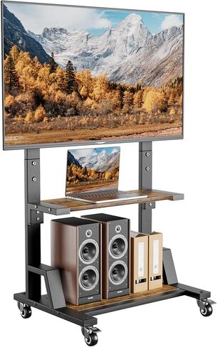 AENTGIU Rolling TV Stand for 32-75 Inch TVs, Mobile TV Stand on Wheels, Adjustable Height TV Cart with Wood Shelves, Floor Mount for Living Room, Bedroom, Office, Hold up to 150 lbs in Kuwait