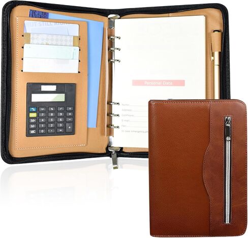 Lemical Zipper Leather Journal Refillable Binder Notebook 160 Pages Portfolio Padfolio with Calculator & Card Slot & Pen Holder Notepad Business Travel Diary Office School Supplies (Black) in Saudi Arabia