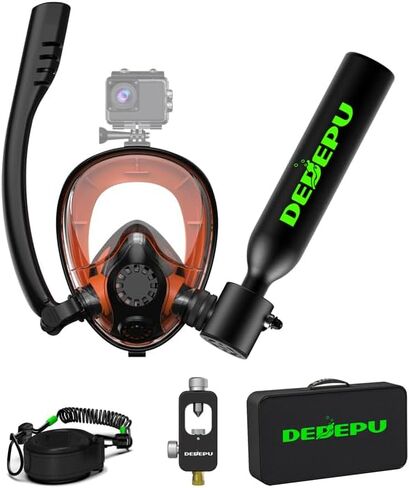 دبابة Dedepu Mini Scuba مع قناع الغطس ، دبابة غوص محمولة 0.5 لتر مع قناع غوص كامل على الوجه ، 5-10 دقائق للتنفس تحت الماء ، اسطوانة نسخ احتياطي لإنقاذ زجاجة المهر in Kuwait