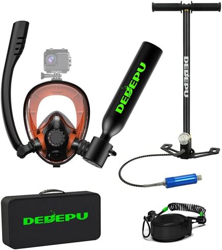 دبابة Dedepu Mini Scuba مع قناع الغطس ، دبابة غوص محمولة 0.5 لتر مع قناع غوص كامل على الوجه ، 5-10 دقائق للتنفس تحت الماء ، اسطوانة نسخ احتياطي لإنقاذ زجاجة المهر in Kuwait