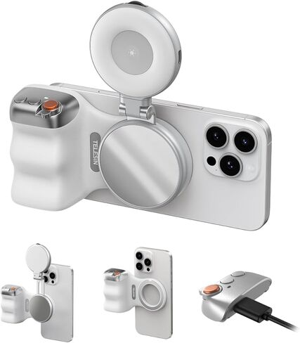 TELESIN Fun Shot Magnetic Phone Camera Grip + C03 Magnetic Selfie Light (Silver) Bundle Kit Compatible with iPhone Magsafe & Android, Creator Kit for Selfies/Photography/TikTok/Zoom Calls/Video in Saudi Arabia