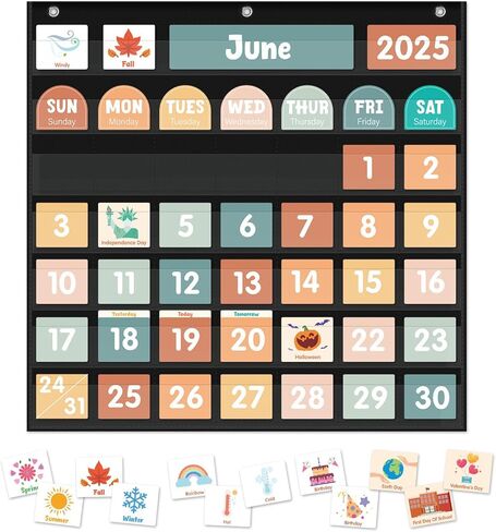 مخطط جيب تقويمي كبير ، مخطط جيب تقويم التقويم التقويمي مع 115 بطاقة لتقويم الفصول الدراسية ومخطط جيب الطقس للتعلم في رياض الأطفال (أبيض) in Kuwait