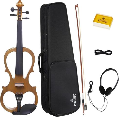 Cecilio 3/4 Size Electric Silent Violin, Hand-Carved Solid Wood, Electric Violin with Ebony Fittings, Ideal for Practice, Stage & Studio Use, Mahogany Metallic in Kuwait
