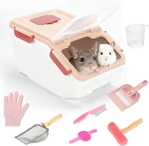 طقم حاويات شينشيلا الرملي الكبيرة ، منزل حمام شينشيلا بلاستيكي مع إكسسوارات الغسيل والرعاية ، حوض استحمام الغبار لخنزير قنفذ الهامستر في شينشيلاس وغيرها من الحيوانات الصغيرة in Kuwait