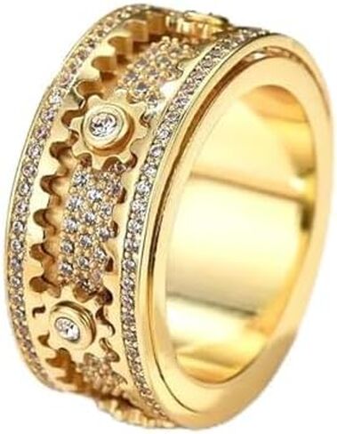 حلقات التناوب الذهب 14K مع مويسانيت الفوار ، الخاتم الفاخر للرجال ، هدية للمناسبات الخاصة in Kuwait