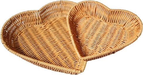 Heart shaped picnic basket, heart shaped basket and fruit basket, dining table tray, one large and one small 2-piece set(Heart-shaped 2Pack) suitable for families, picnics, camping, and gift giving in Kuwait