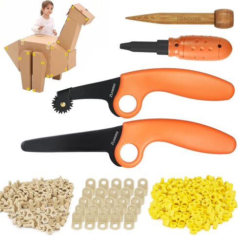 Cardboard Construction Tool Kit 163 Pieces-Educational Toys for at-Home Play + Classroom Learning | Reusable Cardboard Tools for Kids in Kuwait