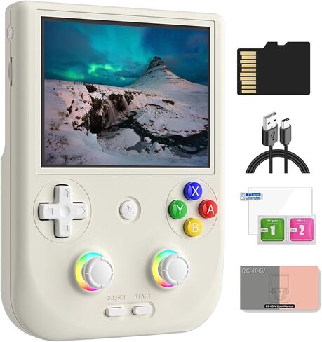 RG406V Android 13 Console Game Console 4 "HD IPS 8GB RAM 128GB التخزين RGB Game Player 5500mAh Pratege Multi-Format Support (Gray) in Kuwait