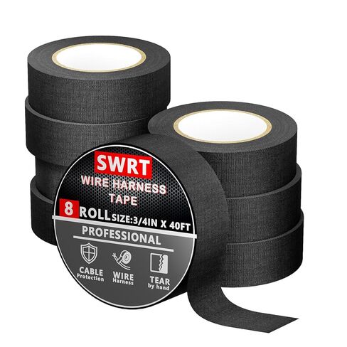 SWRT Wire Harness Tape, 3/4 Inch × 40 Feet, 8 Packs (320 Feet Total), Self-Adhesive Black Cloth Electrical Tape for Automotive Use, Fabric Tape Wire Wrap, High Temperature Resistance. in Saudi Arabia