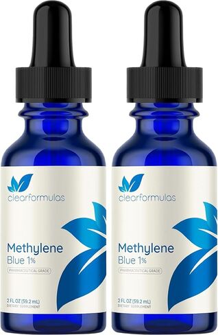 Pharmaceutical Grade Methylene Blue Drops - Pure Methylene Blue 1% in Reverse Osmosis Water Solution for Brain & Cellular Health Support - Formaldehyde & Alcohol-Free - Made in cGMP Facility (2 Fl Oz) in Saudi Arabia