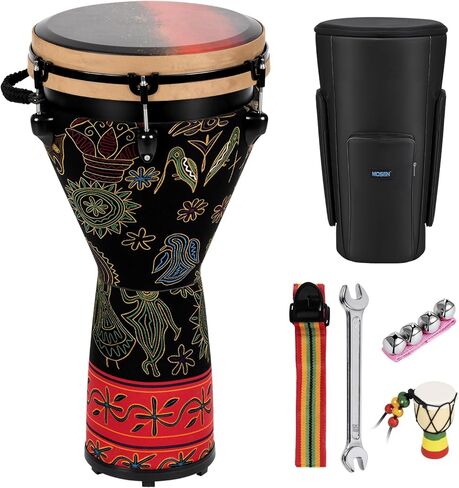 MOSEN Freestyle Mechanically Tuned 12-Inch Djembe, Carbon Fiber Hand Drum, Professional Africa Drum with drum Strap, Wrist Bells, Pendant (12 inch) in Saudi Arabia