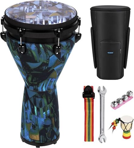 MOSEN Freestyle Mechanically Tuned 12-Inch Djembe, Carbon Fiber Hand Drum, Professional Africa Drum with drum Strap, Wrist Bells, Pendant (12 inch) in Saudi Arabia